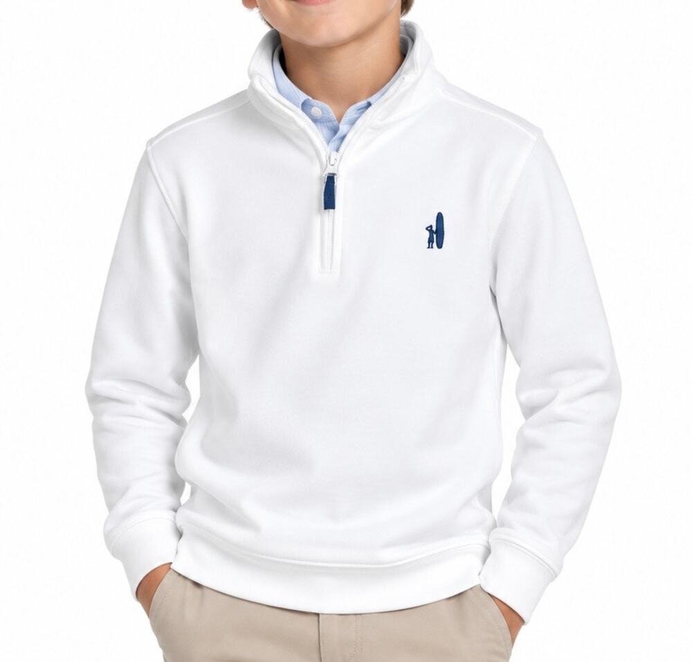 NWT Johnnie O Sully Jr White Quarter Zip Pullover Surfer Logo Boys Size 8